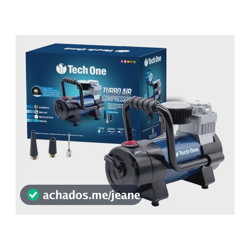 Compressor De Ar Mini Elétrico Portátil Tech One Turbo Air  Preto/azul 12v
