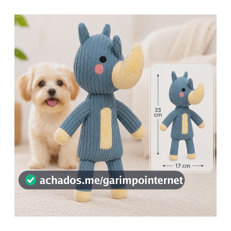 Brinquedo Pelúcia Pet Mordedor Apito Cachorro Caes Diversão Azul-aço Rinoceronte