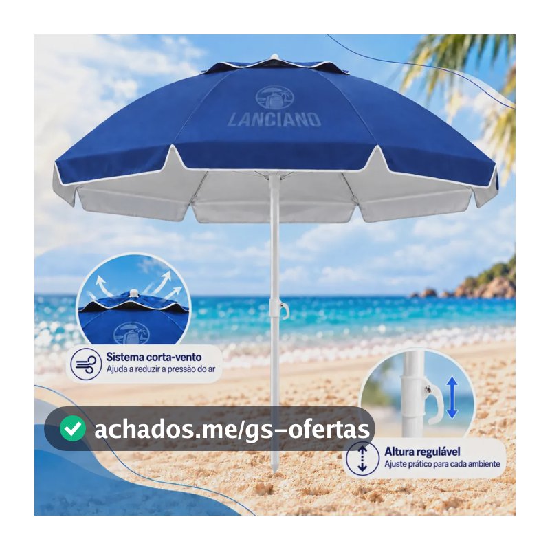 Guarda Sol Praia Grande Gigante 2,40m Proteção UV Corta Vento Respirável Altura Ajustável Verão Piscina Camping Pesca Cor Azul