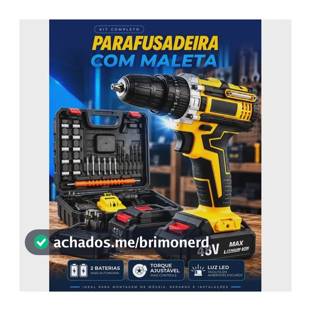 Parafusadeira Furadeira C/ 2 Baterias Maleta Kit Completo Led Eixo Flexível Vários Níveis Torque Simake