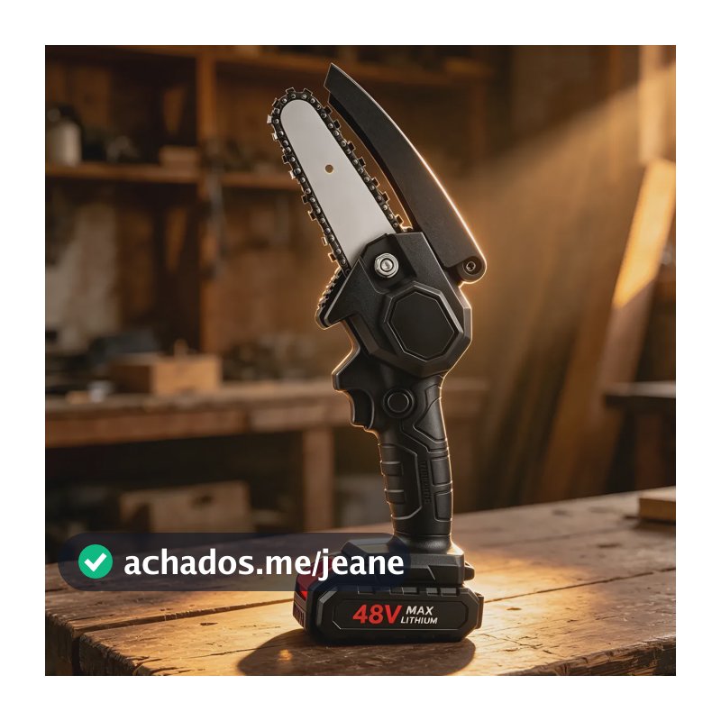 Mini Motosserra Sem Fio 48v Bateria De Lítio Poda Jardinagem Preto 127/220v
