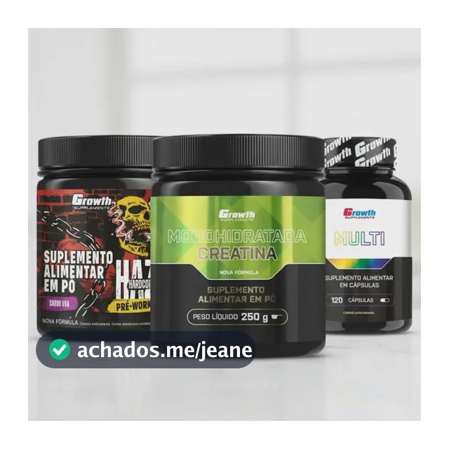 Kit Growth: Creatina Monohidratada 250g + Multivitamínico 120 Cáps + Pré-treino Haze Uva 300g