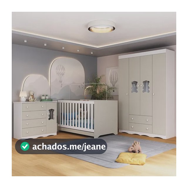 Quarto de Bebê Completo com Berço Americano 3 em 1 Doçura Multimóveis MP4646 Branco/Off White