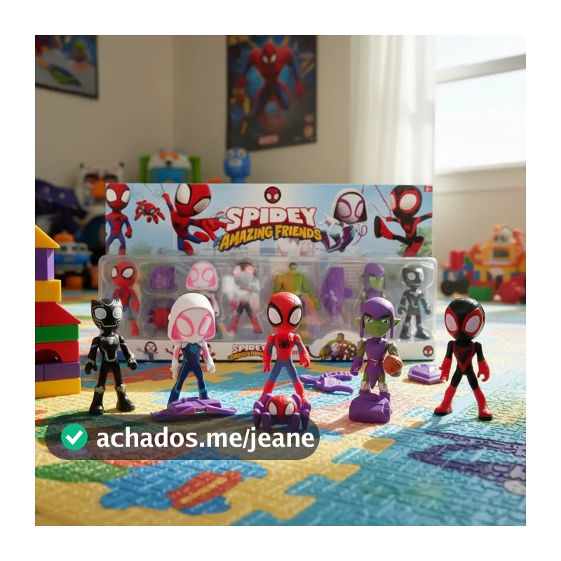 Kit 6 Bonecos Articulados Spidey e Amigos Marvel com Acessórios