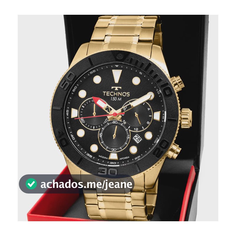 Relógio Technos Masculino Acqua Dourado - Js25bch/1p Bisel Preto
