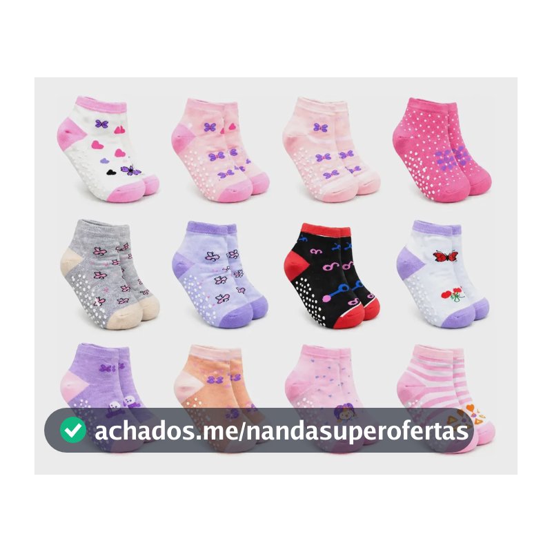 Kit 12 Pares Meias Bebê Menina E Menino Antiderrapante Variadas Menina Bebe Antiderrapante Florido 0 A 6 Meses