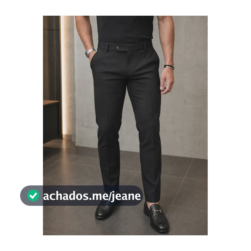 Calça Alfaiataria Masculina Slim Fit Premium Social Preto Liso 42