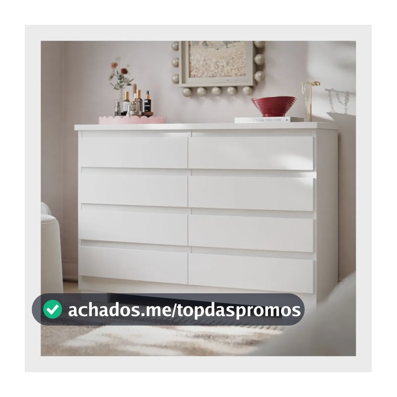 Cômoda 8 Gavetas Pés E Corrediças Telescópicas Para Quarto Grande De Casal Guarda Roupas Grécia Cor Branco.