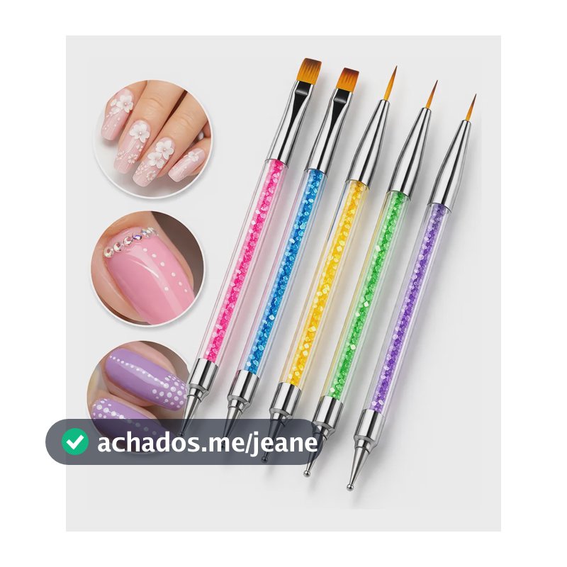 Kit 5un Pincel Boleador Unha Gel Fibra Acrílico Nail Art