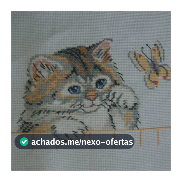 Quadro Decorativo Bordado Em Ponto Cruz - Gatinho Marrom