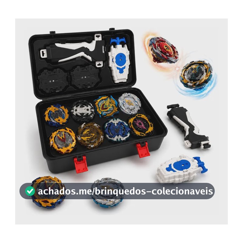 Beyblade Kit 8 Piões Metal Na Maleta Arena Profissional Preto