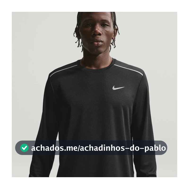 Camiseta Dri-fit Nike Manga Longa Uv Miler Masculina Preto G