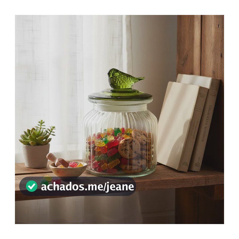 Pote De Vidro Canelado 600ml Pássaro Verde Tuut Verde