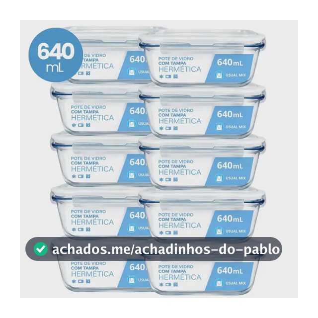 Kit 10 Pote Vidro Hermético Marmita 640ml Micro-ondas Freezer Forno Organização Geladeira