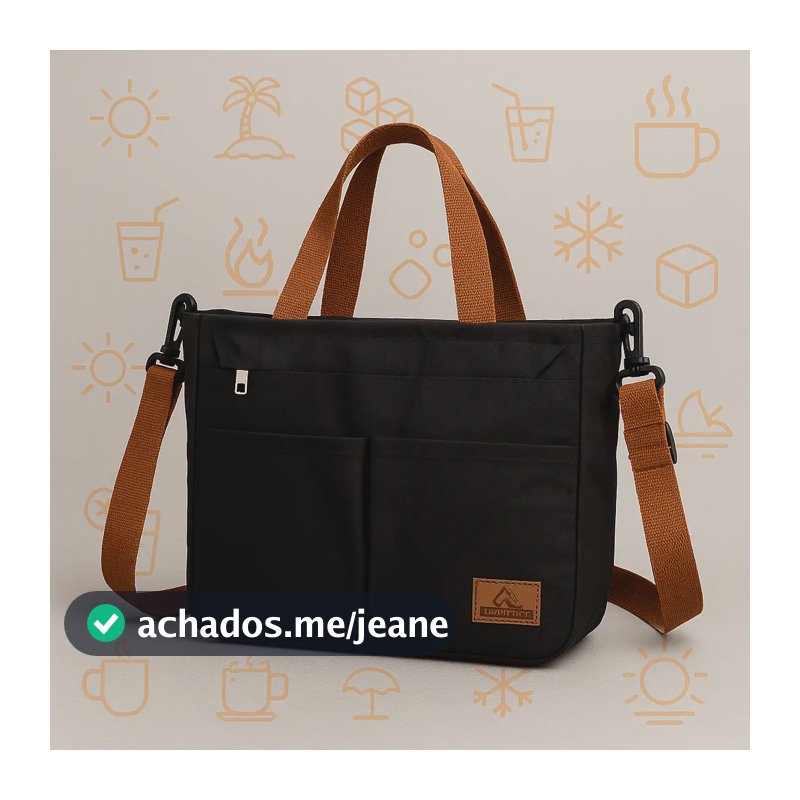 Lancheira Térmica Sacola para Marmita 8L Tote Daily com Alça Ombro Removível Bolsos Multifuncionais Preta Qualidade Tche Amo