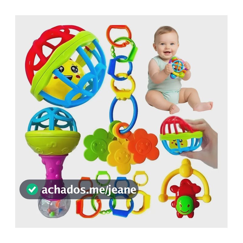 Kit Chocalho Bebe 0 A 6 Meses 8 Peças Sonoro Brinquedo Cor coloridos Desenho chacoalho