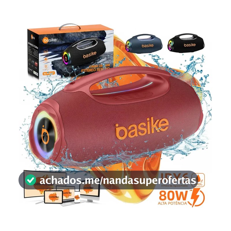 Basike Caixa de Som Portátil Com Bluetooth Boombox 80W 8000Mah 10hrs Sem fio IPX6 À Prova D'água Com Bateria Recarregavel Luz RGB Hifi TWS Bass Forte Áudio de Alta Qualid Para TV Festa Casa - Rosa