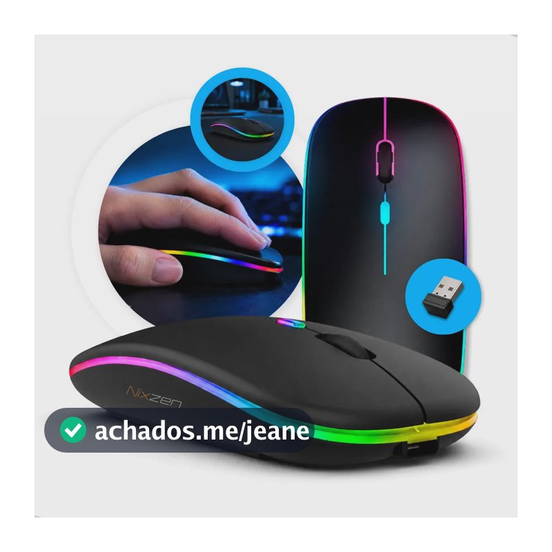 Mouse Sem Fio Recarregável Bluetooth Wireless Óptico Ergonômico Sem Fio Led Rgb Gamer Para Notebook Pc Tablet Smartphone Preto Nixzen