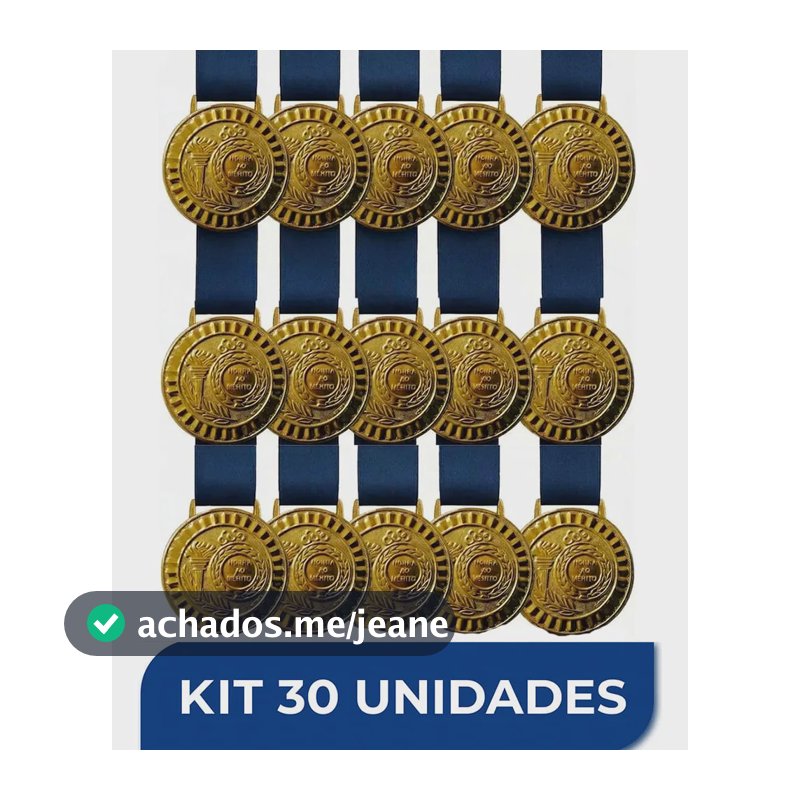 30 Medalhas Metal 29mm C/fita Azul Premiação Honra Ao Mérito 30 Ouro
