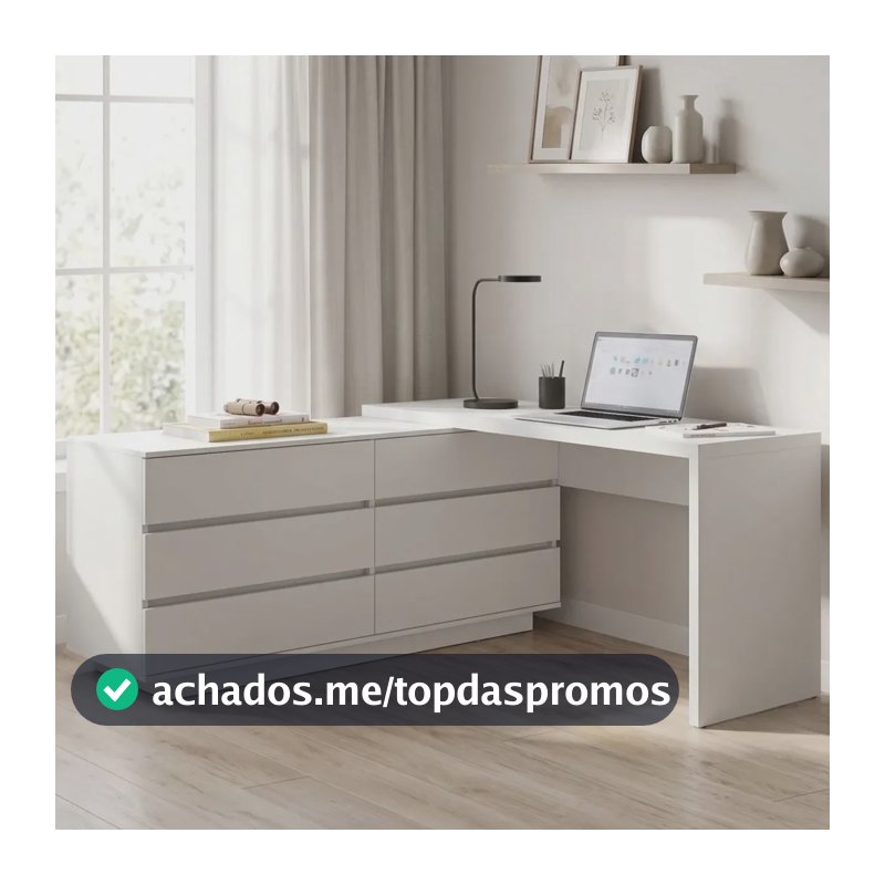 Mesa Para Escritório Diretor Em L 6 Gavetas Oring Yescasa Branco
