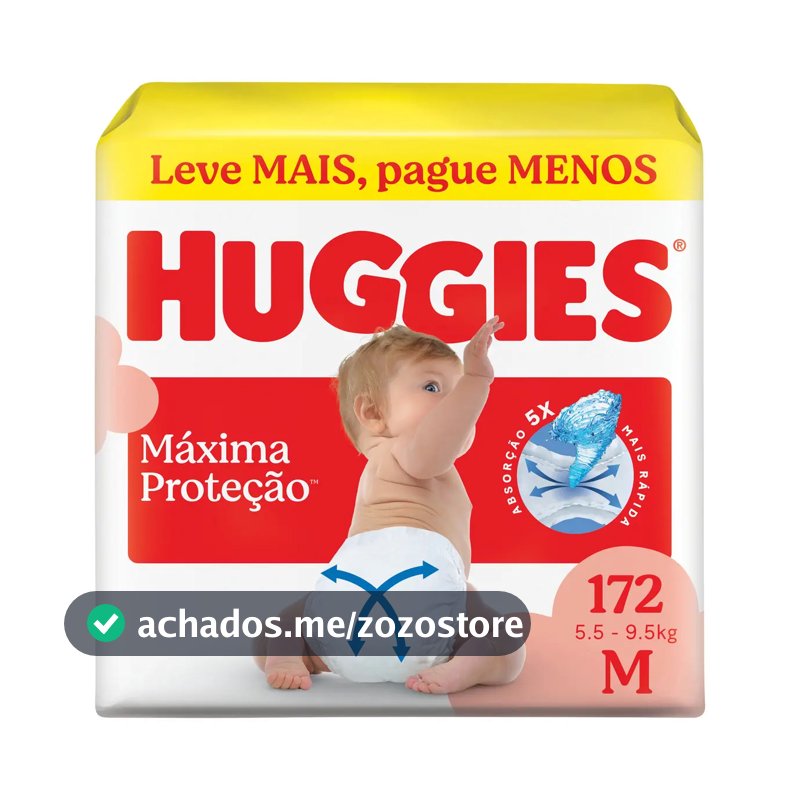 Huggies Fralda Descartável Máxima Proteção M - 172 Un
