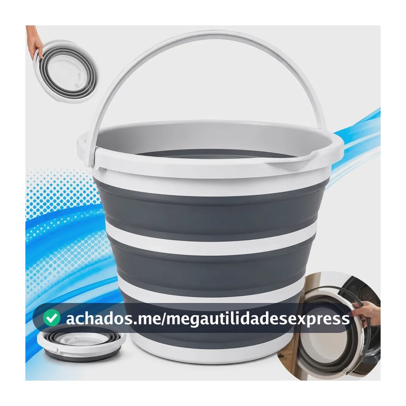 Balde Dobrável Com Alça Ecomixshop Balde Retrátil cinza 10L