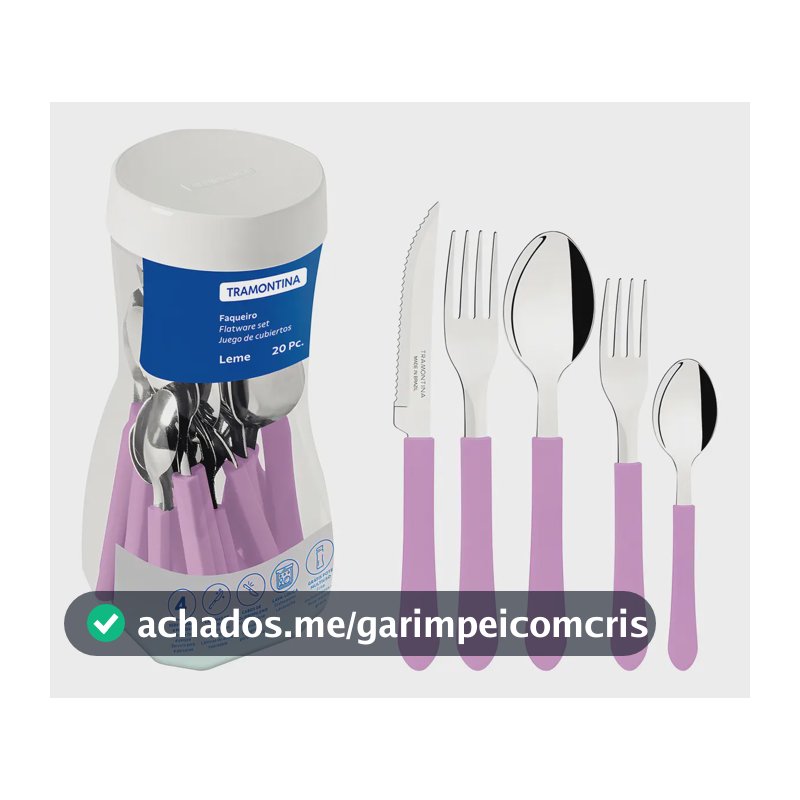 Talheres Tramontina Faqueiro Tramontina 20 Peças Lavanda Leme Aço Inox