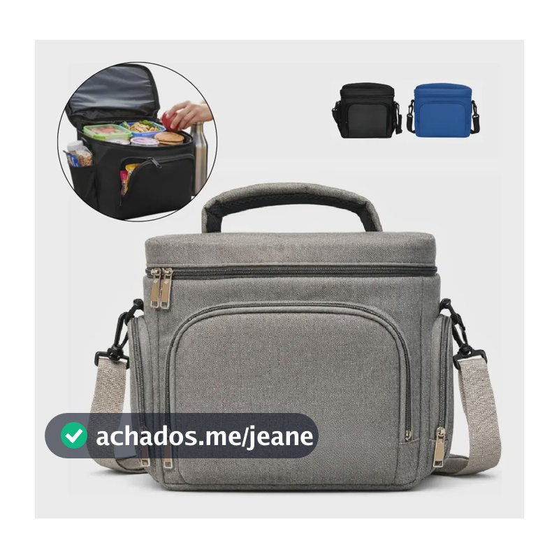 Bolsa Térmica Marmita Lancheira 7 Litros Impermeável Cinza Com 4 Compartimentos Academia Trabalho Praia Camping