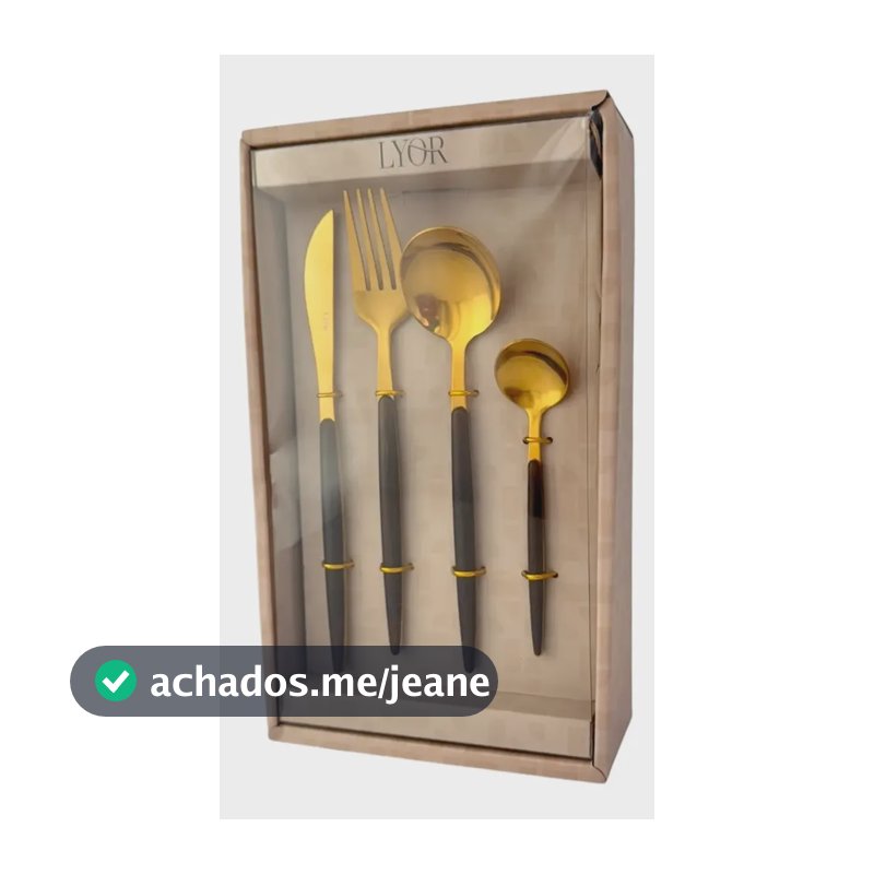 Faqueiro 24 Peças Aço Inox Dourado Cabo Madeira Organic Lyor Dourado