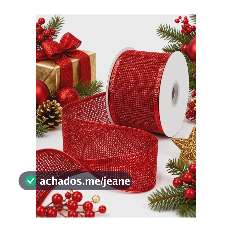 Fita Natalina Aramada Decoração Laço Árvore De Natal Luxo Vermelho