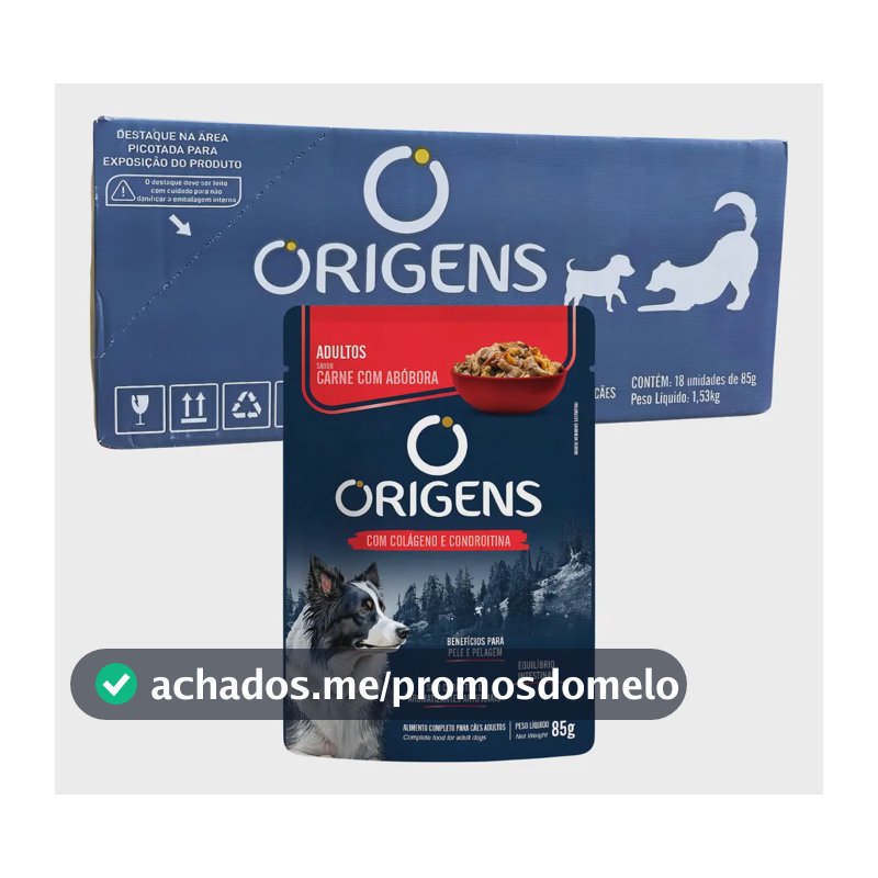 Sachê Origens P/ Cães Adultos Sabor Carne 85g Caixa C/ 18un