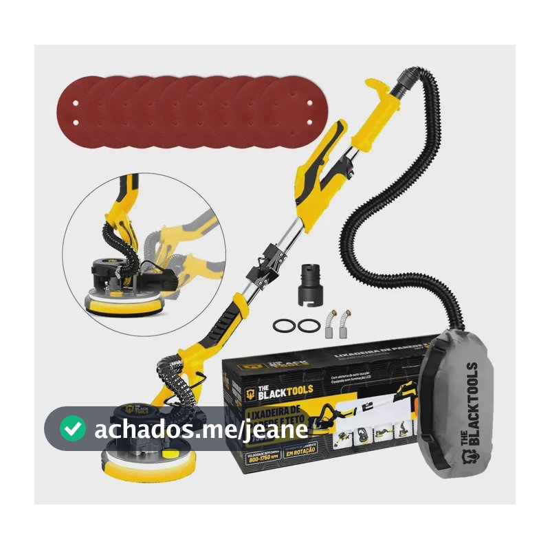 Lixadeira Teto E Parede Telescópica Profissional Com Led E Saco Coletor The Black Tools Btl750 750w