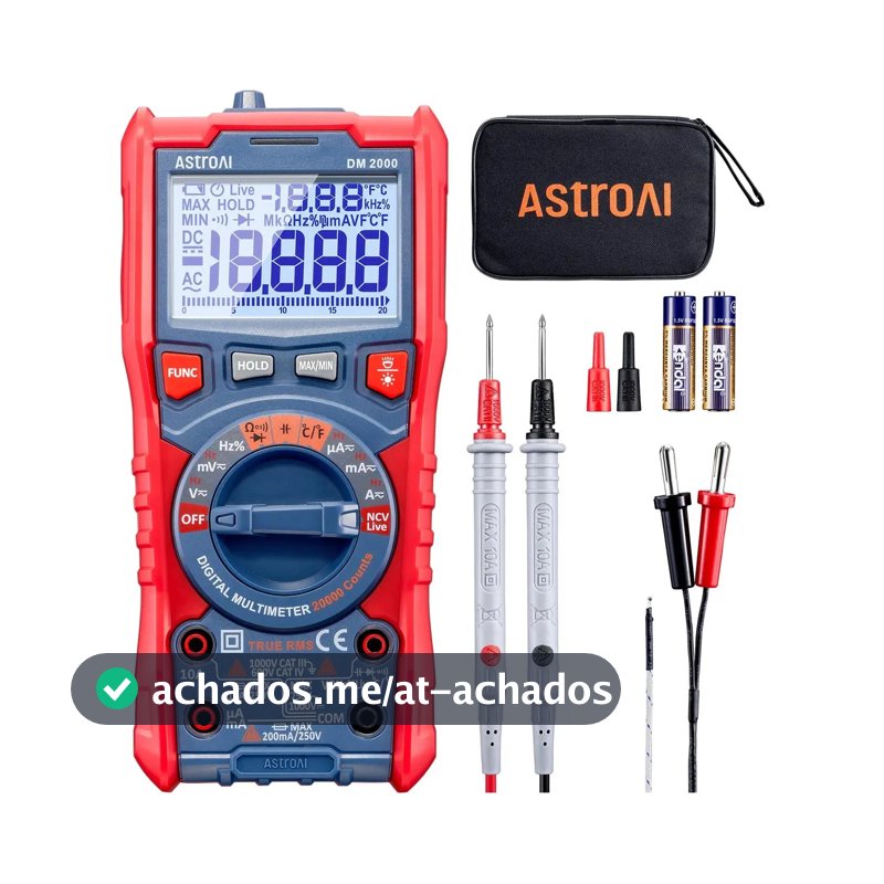 Multimetro profissional capacimetro digital automatico AstroAI TRMS 20000 com voltímetro de faixa automática de alta resolução;mede com precisão tensão,corrente,resistência,diodos,continuidade