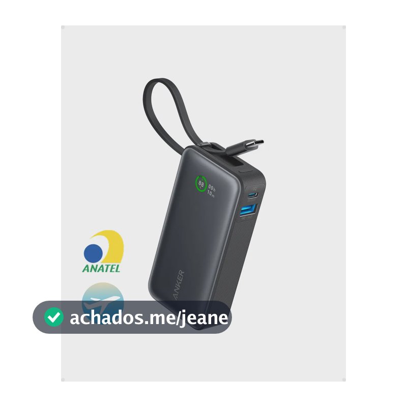 Carregador Portátil Power Bank Anker Nano 10000mah 30w Turbo Com Cabo Usb-c Embutido E Tela Digital Leve E Compacto Original Preto