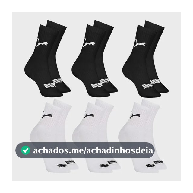 6 Pares Meias Puma Cano Médio Alto Atoalhada Academia Sport