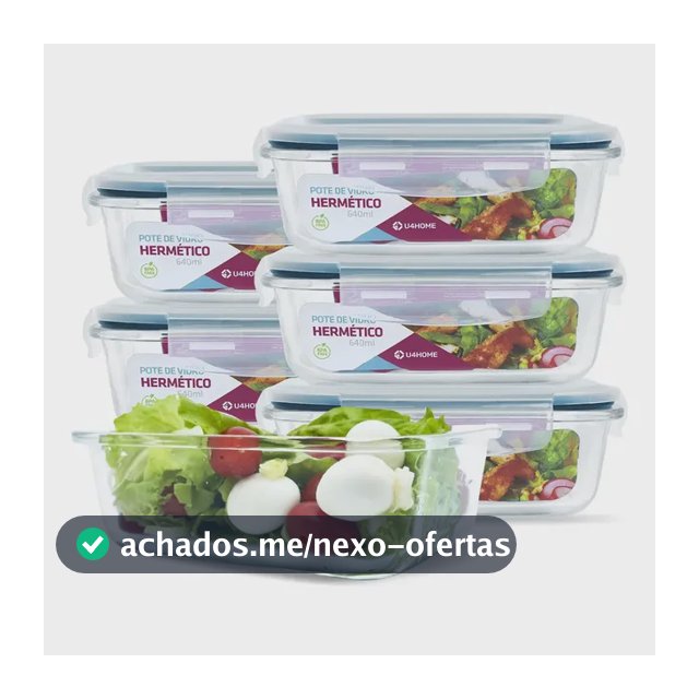 Conjunto 6 Pote Vidro Hermético Marmita Tampa Plástico 640ml Cor Azul (cl)