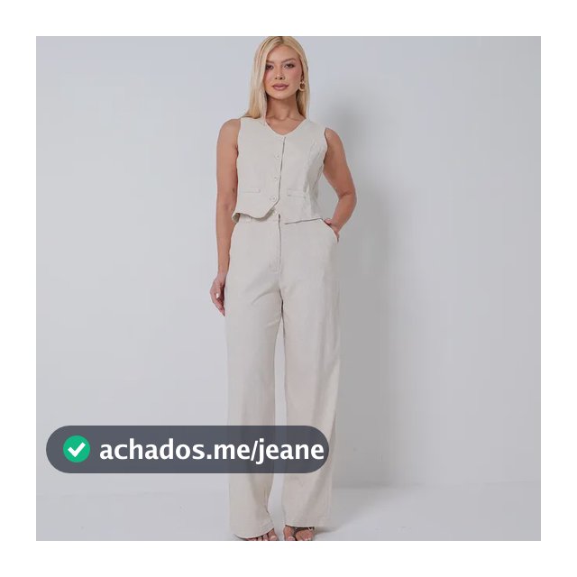 Conjunto Feminino Calça Pantalona E Colete Em Linho Social