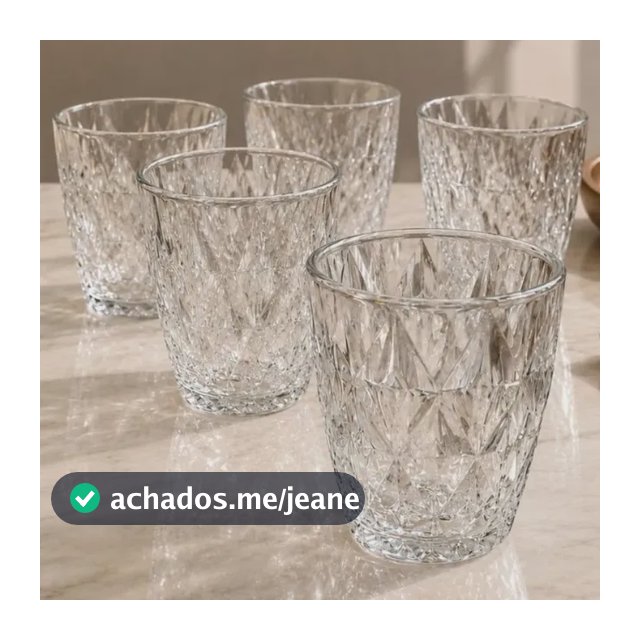 Jogo 6 Copos Baixos Diamond 300ml Vidro Resistente Diamante Transparente