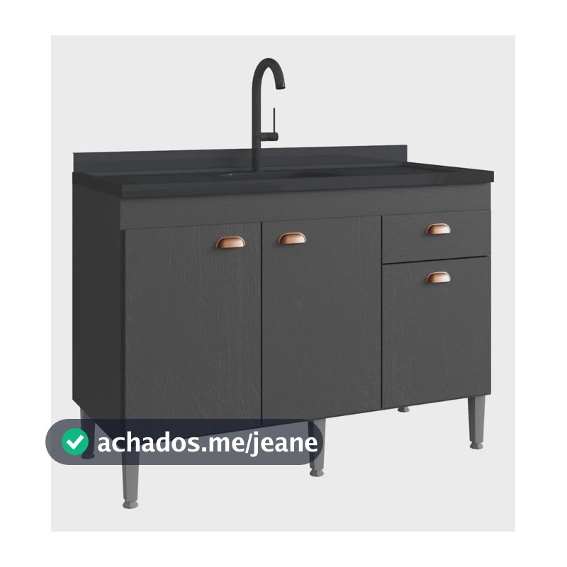 Balcão Armário Pia De Cozinha Premium 120cm Branco/grafite Arte Cas Grafite