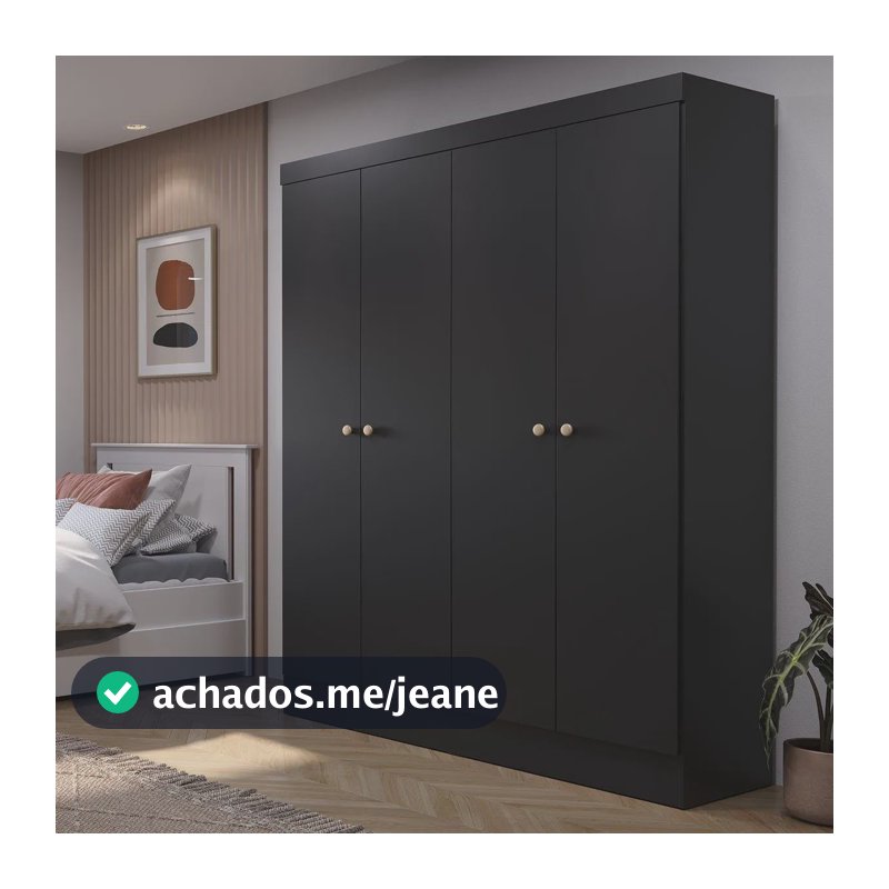 Guarda Roupa Infantil 4 Portas De Abrir 5 Nichos 135cm Renzo Preto