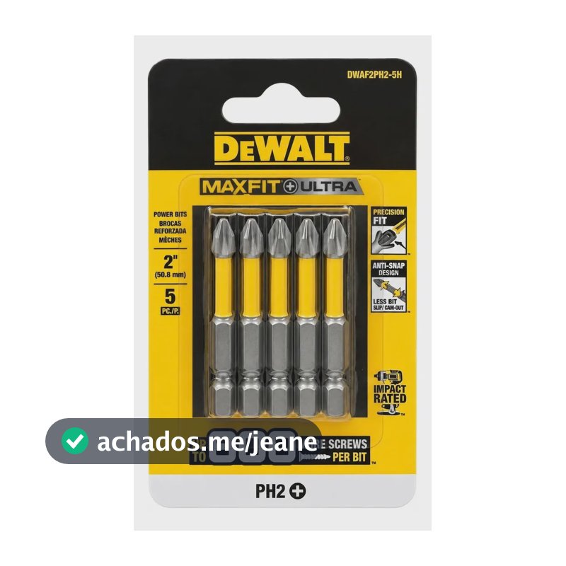 Jogo Bits Impacto 5pcs Dewalt DWAF2PH2-5H Maxfit 50mm Ponta Phillips Ph2