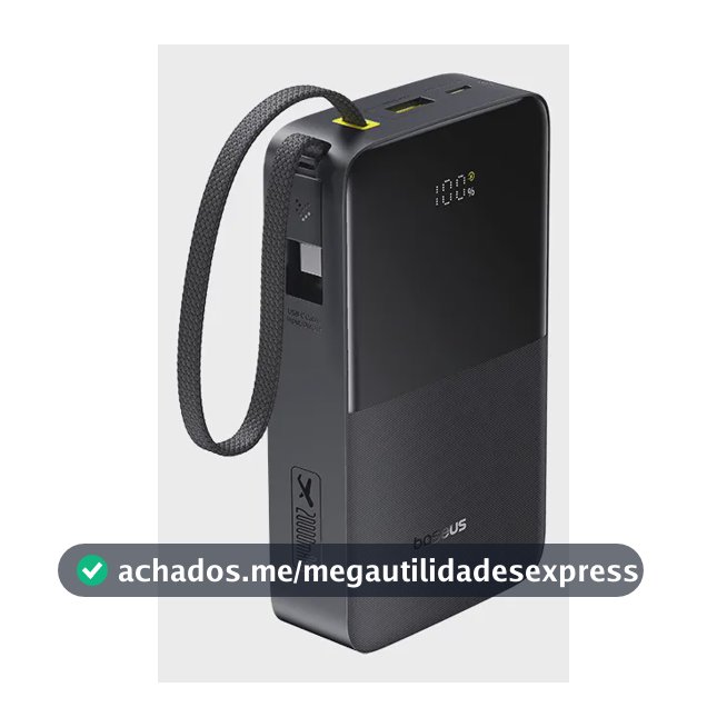 Power Bank Baseus Bipow2 Pro FC51 20000mAh 22,5W Carregamento Rápido Cabo USB-C Integrado Display Digital Carrega 3 Dispositivos Proteção Inteligente Preto