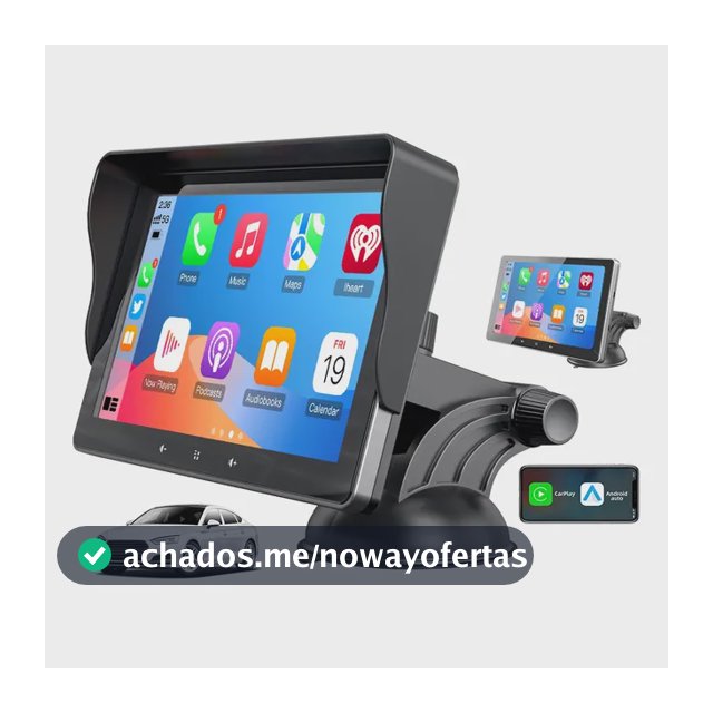 Multimídia Universal Carplay Android Auto Tela Portátil 7pol Preto