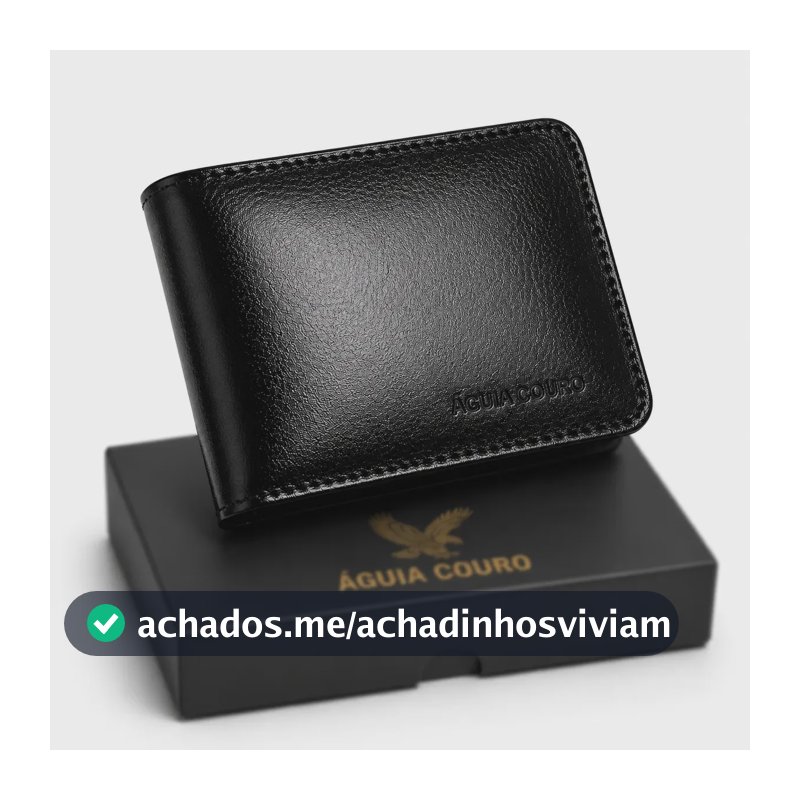 Carteira Masculina de Couro Legítimo Águia, Preta com Porta Moedas e 7 Cartões