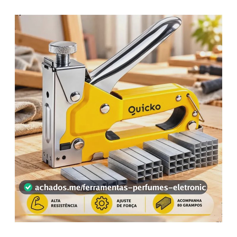 Grampeador Tapeceiro Profissional Manual 3 em 1 Para Madeira Estofados Tapeçaria Artesanato Com Ajuste De Força Grampos Reto U T 4-14mm + 80 Grampos Para Fixação E Pequenos Reparos Quicko