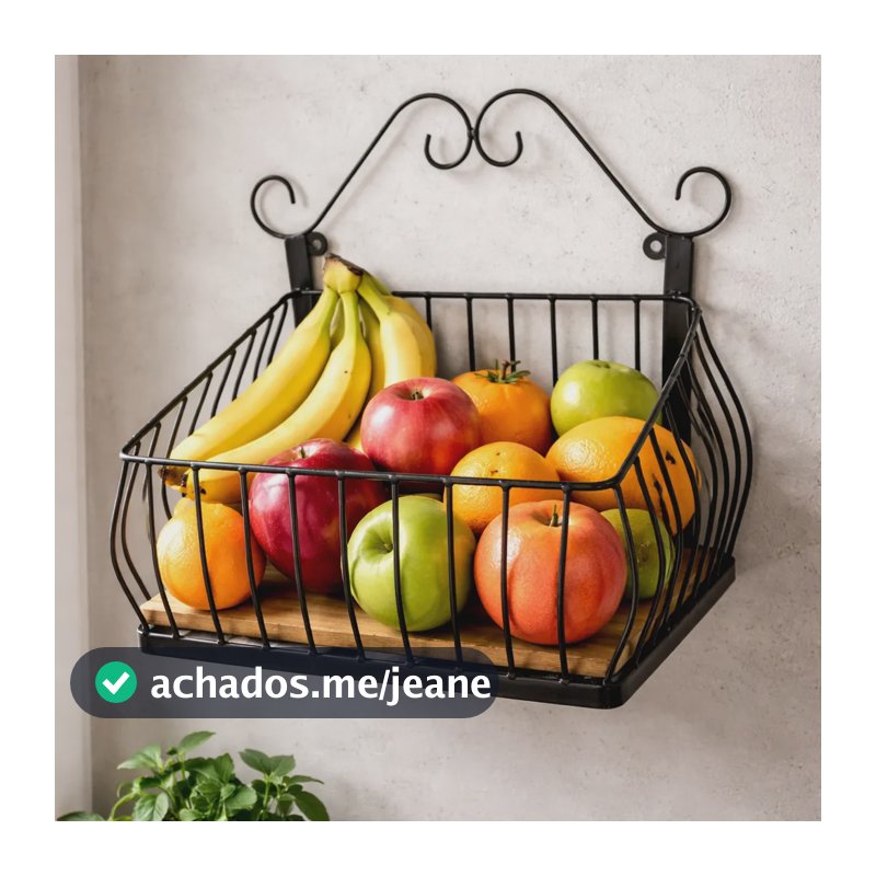 Fruteira De Parede Quadrada Rustica Em Ferro E Madeira