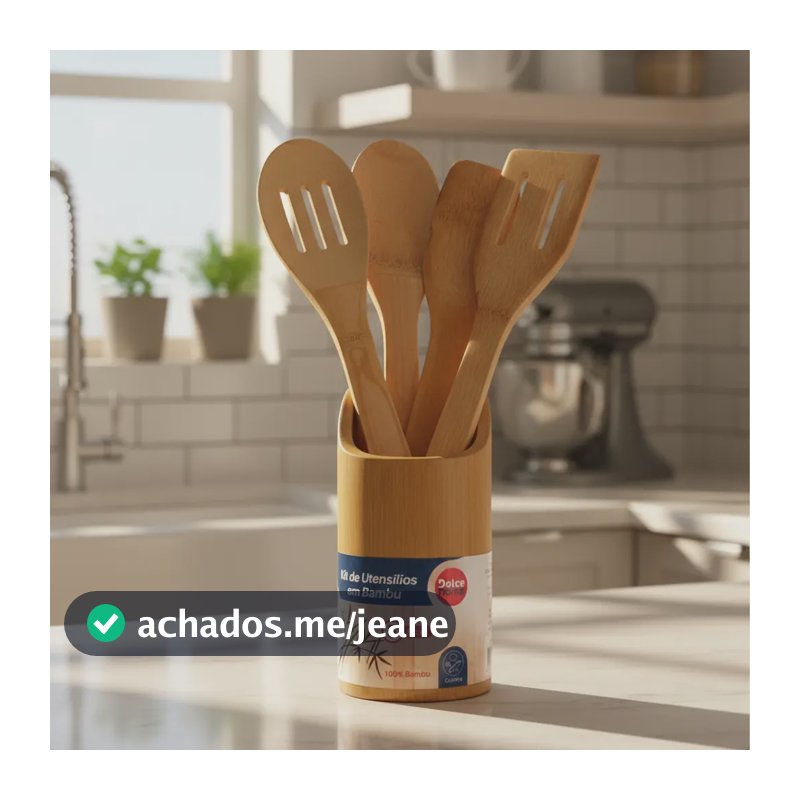 Kit De Utensílios Bambu 5 Peças Pau Colher Garfo Espátulas Bambu