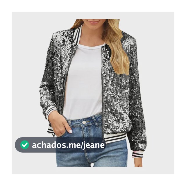 Casaco Feminino Inverno Casual Paetês Manga Longa