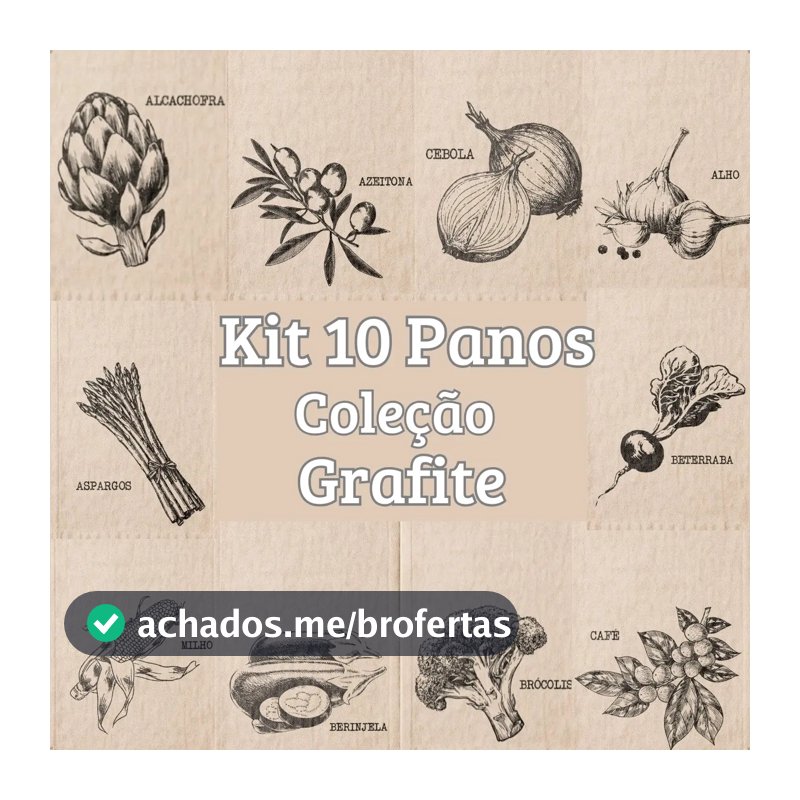 Kit 10 Panos de Prato de Algodão Cru Estampado de 45"x72" para Cozinha