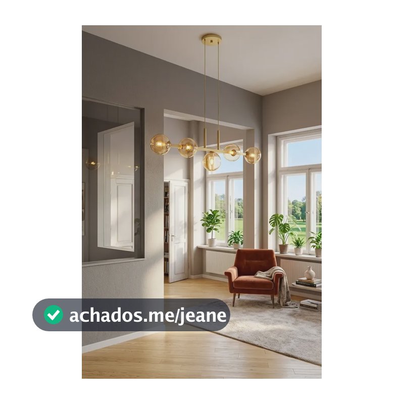 Lustre Pendente 5 Globos De Vidro Soquete G9 127/220v Dourado Globo Âmbar
